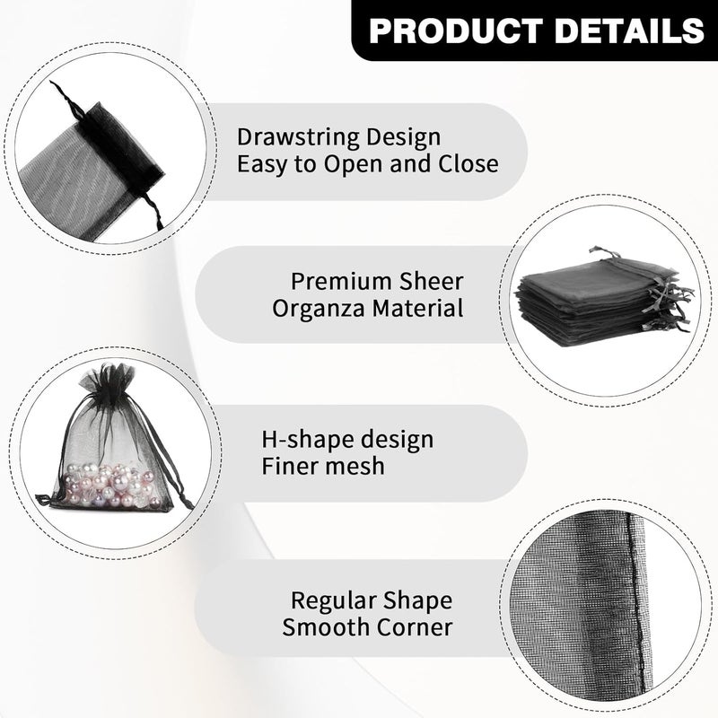 BOEIAC Organza Bags, Black 50Pcs, Sheer Bags 3 x 4 inch, Jewelry Gift Party Favor with Drawstring, Small Mesh Pouches Mini Candy for Wedding Christmas, - Image 3